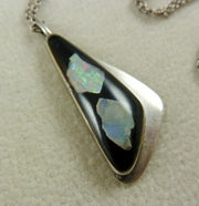 Wonderful Sterling Silver Opal & Onyx Pendant & Chain