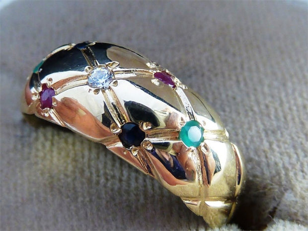 Victorian Emerald Sapphire Diamond Ruby Set Ring