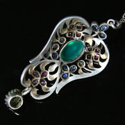 Antique Victorian Emerald Ruby Sapphire Pendant & Chain Circa 1880