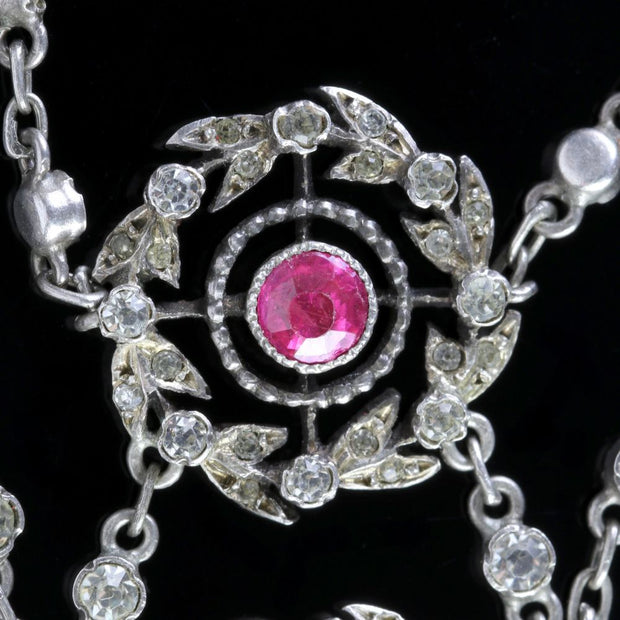 Antique Edwardian Pink Topaz Silver Necklace Circa 1910