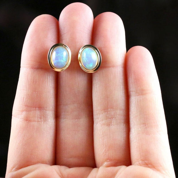 Beautiful Natural Opal Stud Gold Earrings 9Ct Gold