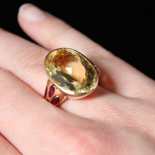 Antique Citrine & Ruby Ring 10Ct Citrine Set In 18Ct Gold