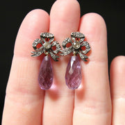Antique Amethyst & Diamond Earrings - Rose Cut Diamonds Briolette Amethysts