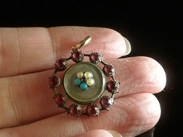 Antique Georgian Forget Me Not Morning Pendant 18Ct Gold With Locket - 1780