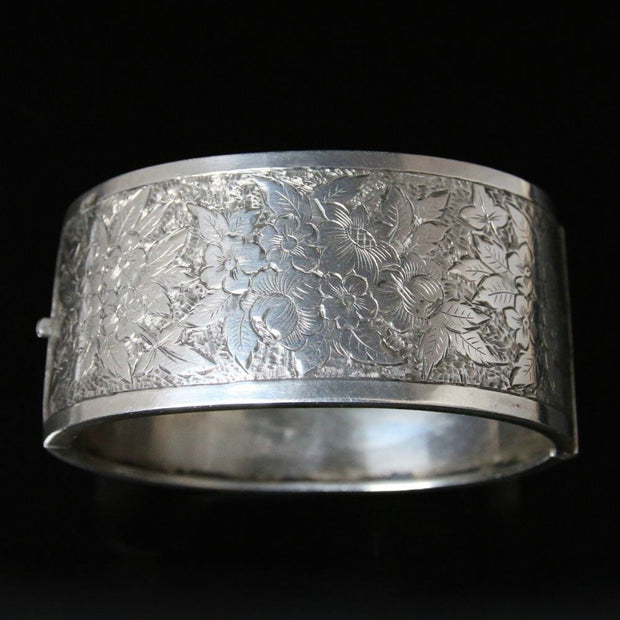 Antique Victorian Silver Wide Bangle - Dated Birmingham 1880