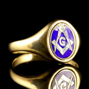 Vintage Masonic ‘G’ Blue Enamel Gents Ring Dated London 1971/72