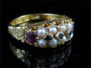 Victorian 15Ct Ring Almandine Garnet And Pearl Dated 1881