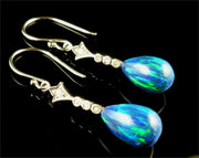 Spectacular Opal & Diamond White Gold Long Earrings