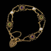 Antique Edwardian Suffragette Heart Padlock Bracelet 9Ct Gold Circa 1910