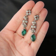 Antique Georgian Long Emerald Green & White Paste Earrings - Circa 1800 hand