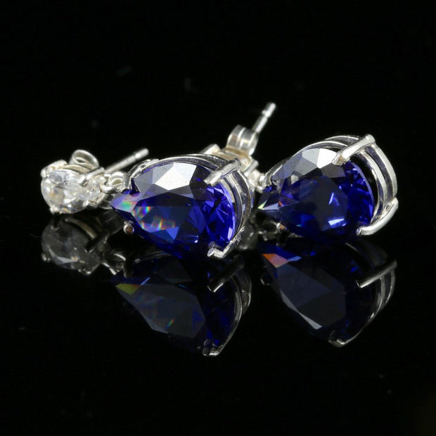 Cz Tanzanite And Paste Silver Earrings