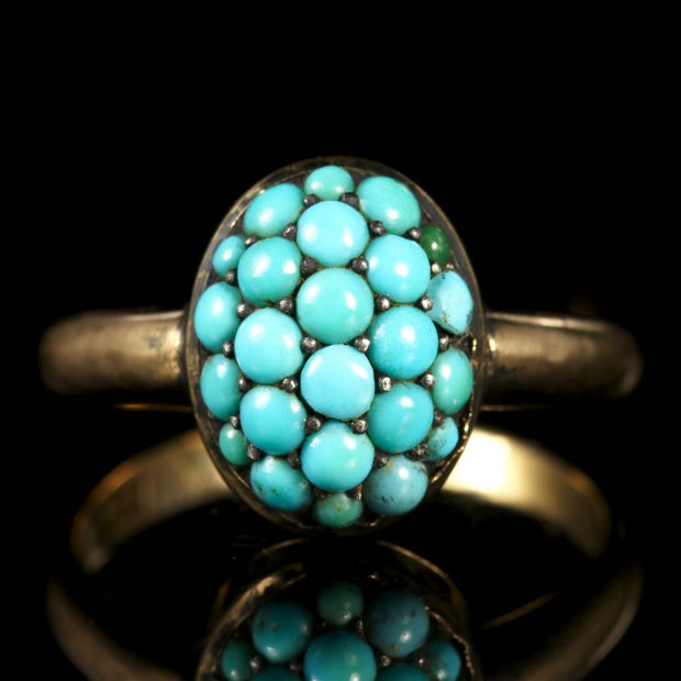 Antique Victorian Pavé Set Turquoise Cluster Ring Circa 1890