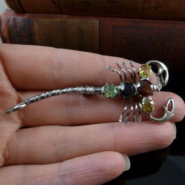Antique Victorian Scorpion Brooch – Set With Garnets Citrine Sapphire & Peridot