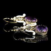 Antique Victorian Amethyst White Enamel Earrings 18Ct Gold
