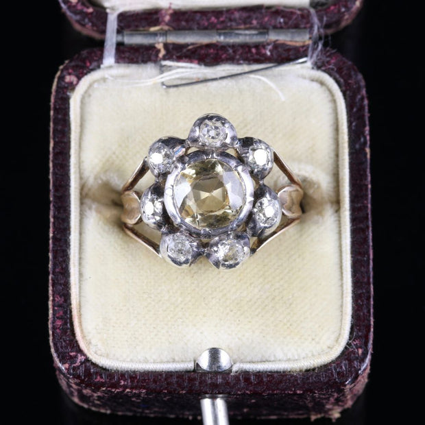 Antique Georgian Yellow Topaz Diamond Ring Circa 1780 Gold Silver