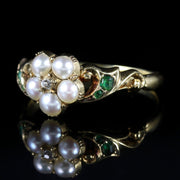 Georgian Emerald Diamond Pearl Ring 18Ct Circa 1800