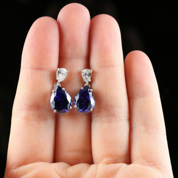 Cz Tanzanite And Paste Silver Earrings