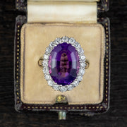 Vintage Amethyst Diamond Cocktail Ring 18ct Gold 12ct Amethyst Circa 1980
