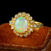 Vintage Opal Diamond Cluster Ring 18ct Gold 2.50ct Natural Opal