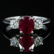 Antique Edwardian Ruby Diamond Trilogy Ring 18Ct White Gold Circa 1915