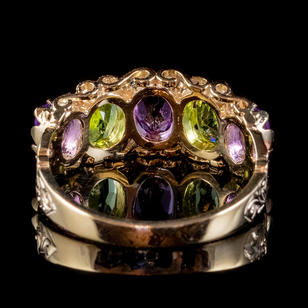 Edwardian Suffragette Style Amethyst Peridot Ring 9ct Yellow Gold