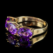 Victorian Style Amethyst Trilogy Ring 9ct Gold 4.5ct of Amethyst