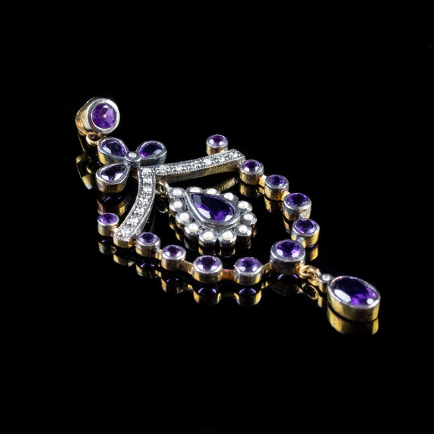Edwardian Style Amethyst Diamond Pearl Pendant 18ct Gold On Silver