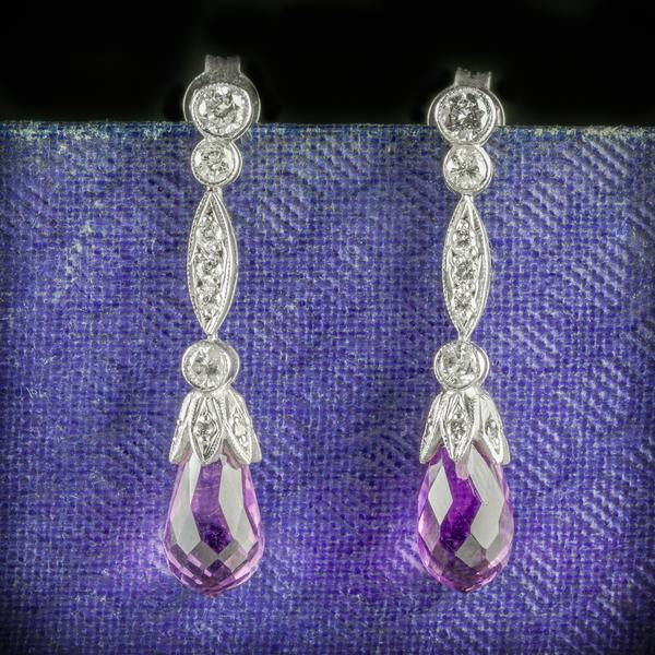Amethyst Earrings- 1Ct Old Cut Diamond Briolette Cut Amethyst Earrings