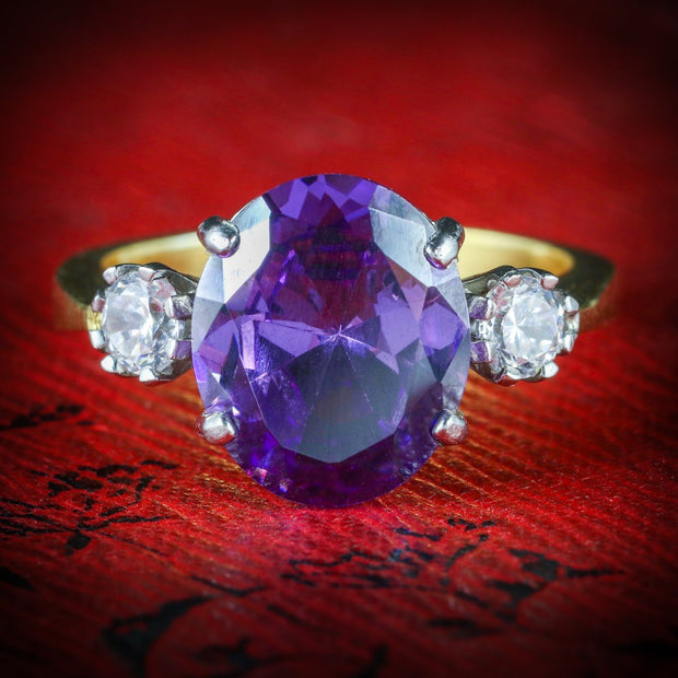 Amethyst Paste Trilogy Ring 18Ct Gold Silver