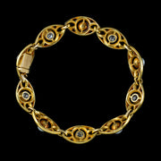 Antique Victorian Art Nouveau French Diamond Pearl Bracelet 18ct Gold 3ct Of Diamond