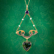 Antique Arts And Crafts Suffragette Heart Pendant Necklace 9ct Gold Rolason Brothers Dated 1912
