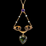 Antique Arts And Crafts Suffragette Heart Pendant Necklace 9ct Gold Rolason Brothers Dated 1912