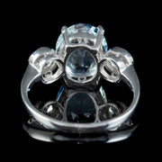 Antique Edwardian Aquamarine Diamond Trilogy Ring Platinum 3.25ct Aqua Circa 1910