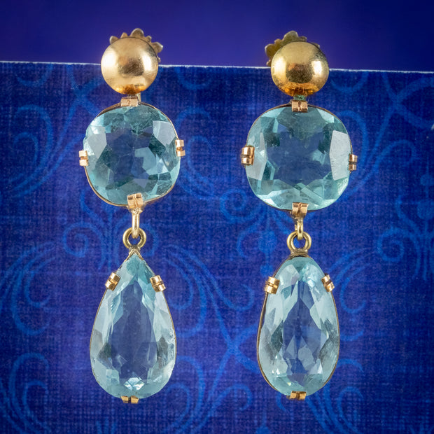 Antique Edwardian Blue Paste Earrings 9ct Gold Screw Backs Circa 1905