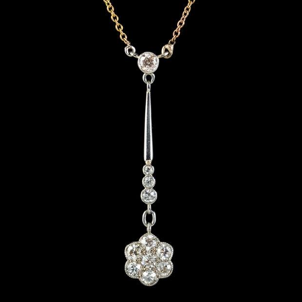 Antique Edwardian Diamond Flower Lavaliere Necklace 18ct Gold Circa 1905