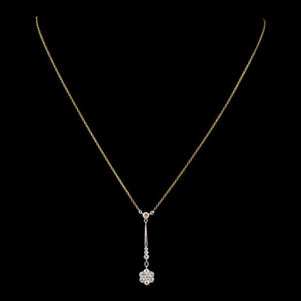 Antique Edwardian Diamond Flower Lavaliere Necklace 18ct Gold Circa 1905