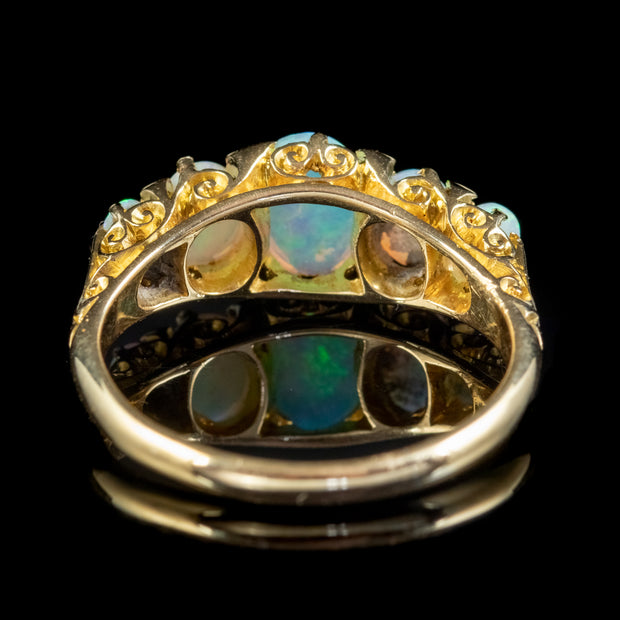 Antique Edwardian Opal Five Stone Ring 18ct Gold Dated 1908