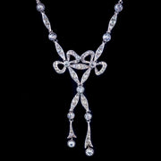 Antique Edwardian Paste Lavaliere Bow Necklace Silver Circa 1905