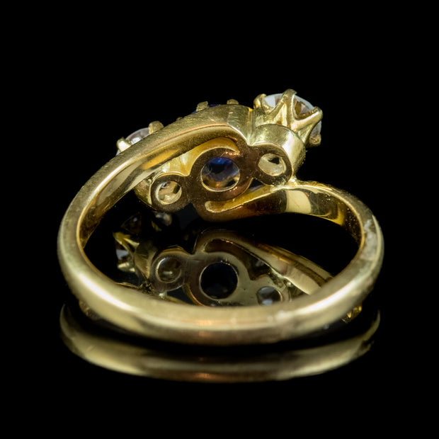 Antique Edwardian Sapphire Diamond Trilogy Twist Ring 18ct Gold Circa 1905