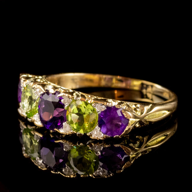 Antique Edwardian Suffragette Amethyst Peridot Diamond Ring 18ct Gold Circa 1910