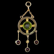 Antique Edwardian Suffragette Pendant 9ct Gold Amethyst Peridot Pearl Circa 1910