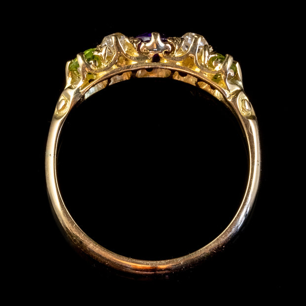 Antique Edwardian Suffragette Ring Amethyst Peridot Diamond 18ct Gold Circa 1910