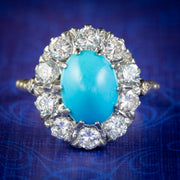 Antique Edwardian Turquoise Diamond Cluster Ring Platinum 18ct Gold 2ct Of Diamond Circa 1905