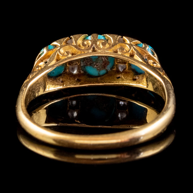 Antique Edwardian Turquoise Diamond Ring 18ct Gold Dated 1915
