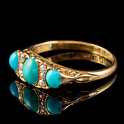 Antique Edwardian Turquoise Diamond Ring 18ct Gold Dated 1915