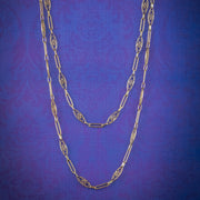 Antique French Sautoir Chain Necklace Sterling Silver 18ct Gold Gilt Circa 1900