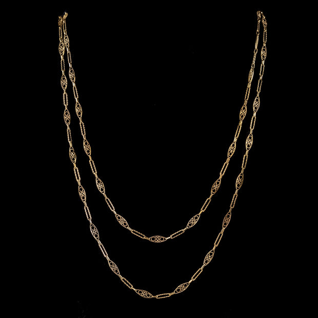 Antique French Sautoir Chain Necklace Sterling Silver 18ct Gold Gilt Circa 1900