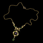Antique Suffragette Floral Pendant Lavaliere Necklace 18ct Gold Circa 1910