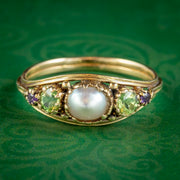 ANTIQUE SUFFRAGETTE RING PEARL AMETHYST PERIDOT 18CT GOLD LOCKET BACK CIRCA 1910 COVER