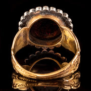 Antique Victorian 6ct Cabochon Garnet Diamond Ring Silver 15ct Gold Circa 1880